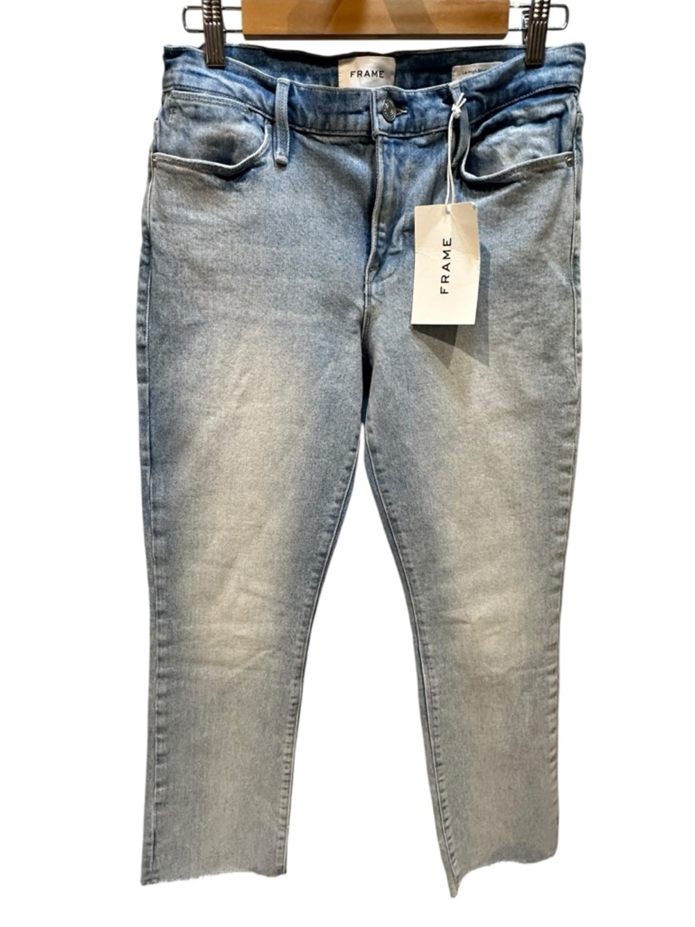 Frame | Le High Straight Leg Jeans Light Wash Raw Hem | 28 New with Tag